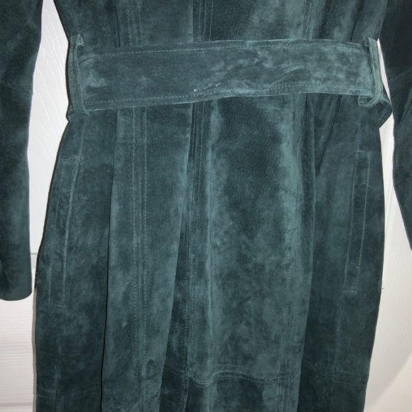 INC International Concepts Green Suede O-Ring belt Trench Coat Sz M lined - Picture 7 of 12
